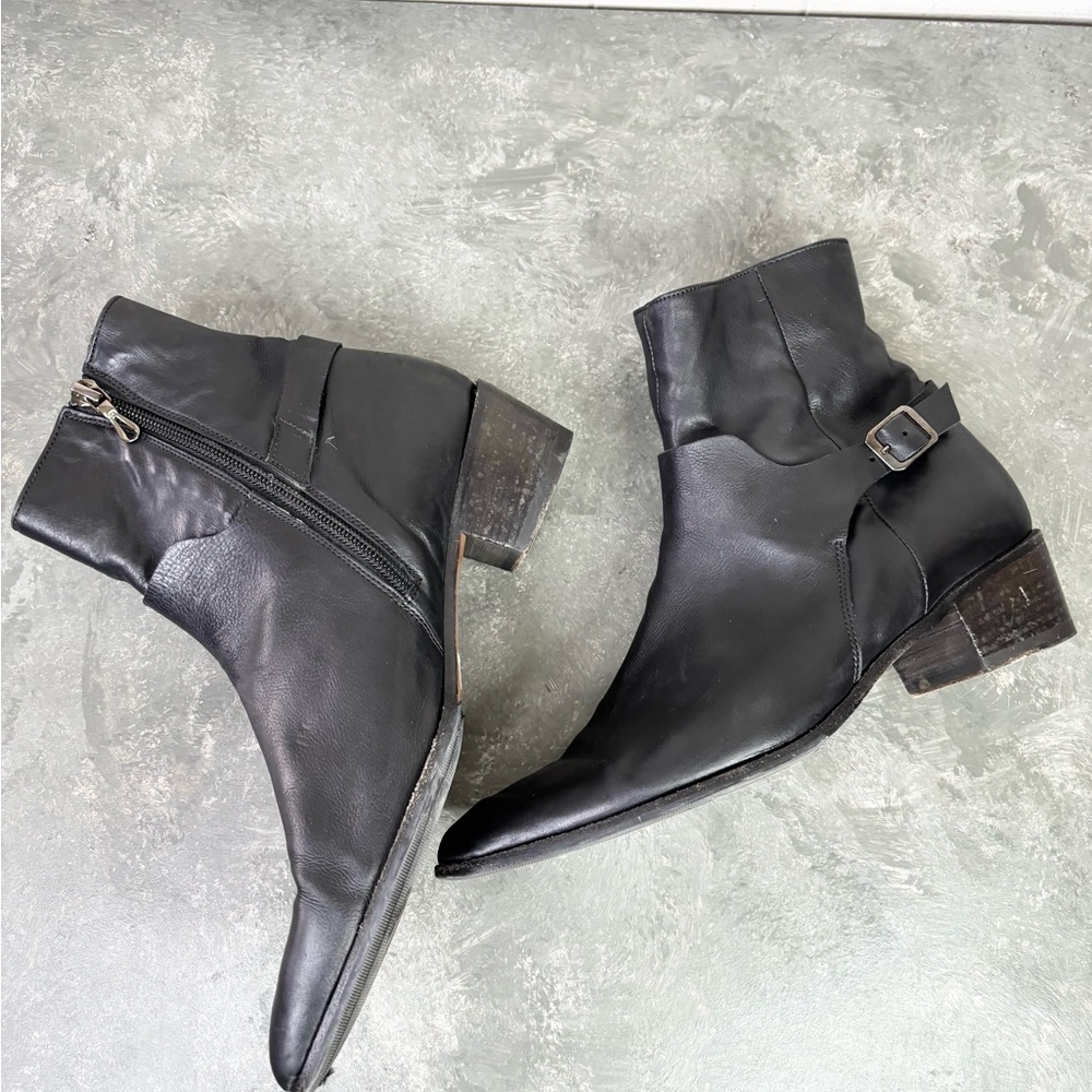 INK I.N.K black leather pointed toe ankle boots heeled size 38.5 US 8